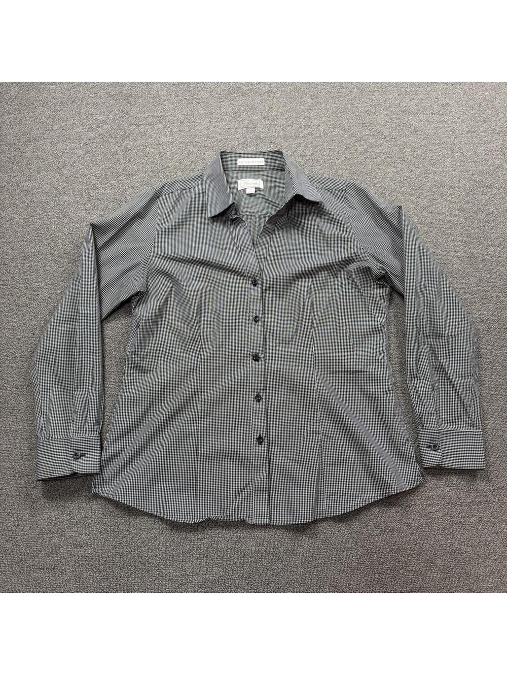 Foxcroft Wrinkle Free Black/White Gingham 100% Cotton Long Sleeves Button Size M